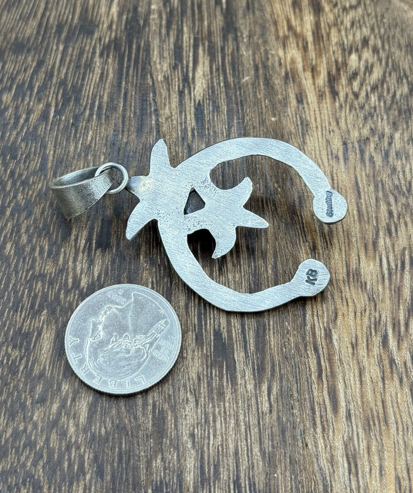 Navajo Handmade Sterling Silver Old Look Golden Hills Turquoise Naja Pendant