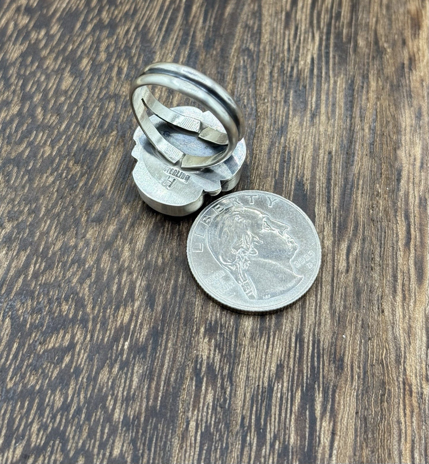 Navajo Handmade Sterling Silver White Water Turquoise Cluster Ring Size 9