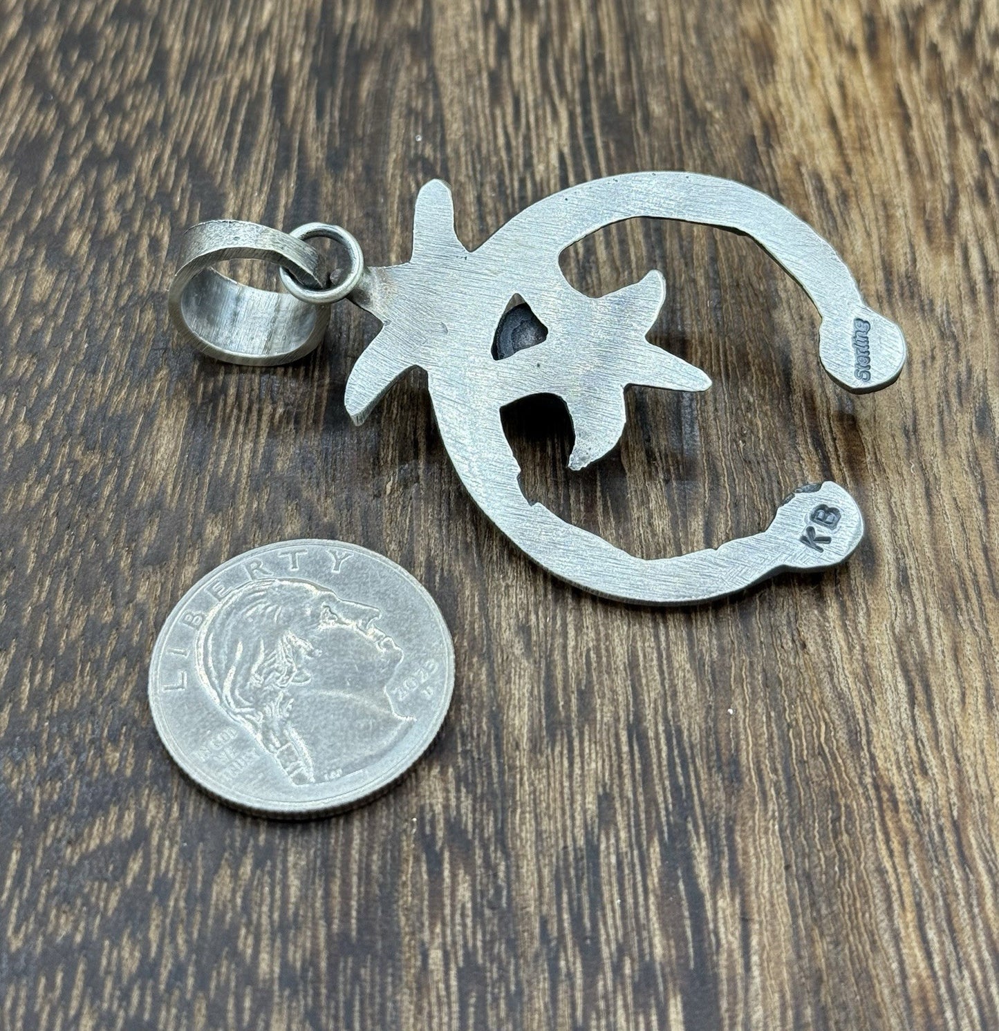 Navajo Handmade Sterling Silver Old Look Sonoran Gold Turquoise Naja Pendant