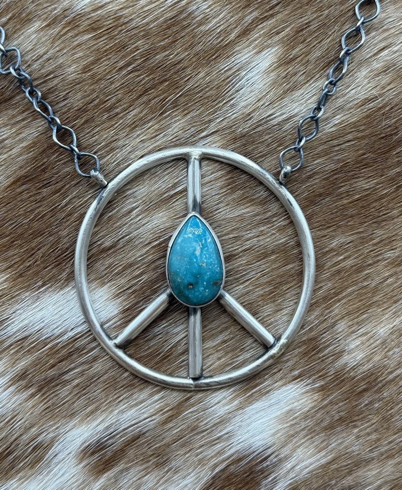 Native American Navajo handmade Sterling Silver Turquoise Peace Hippie Necklace
