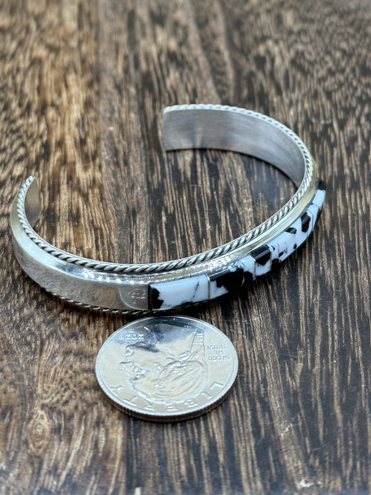 Navajo Handmade Sterling Silver White Buffalo Inlay Cuff Bracelet Francis Yazzie