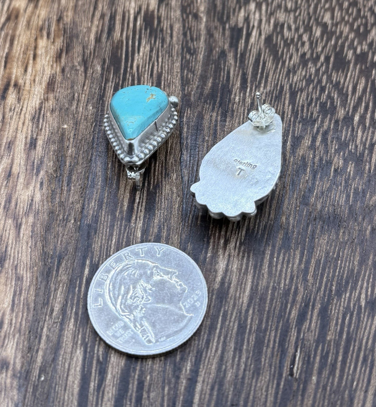 Native Navajo Handmade Sterling Silver Blue Glacier Turquoise Post Stud Earrings