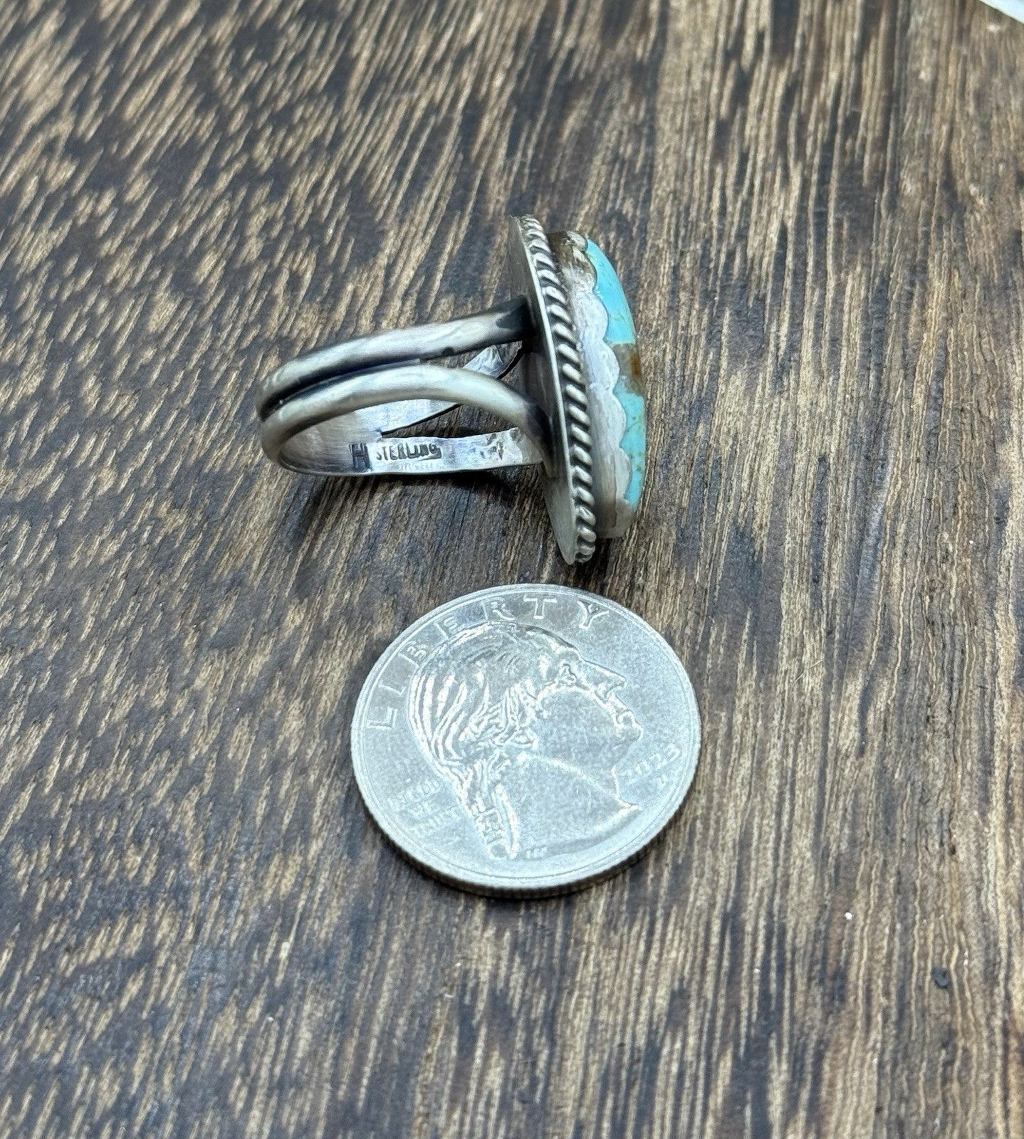 Native American Navajo Handmade Sterling Silver Royston Turquoise Ring Size 8