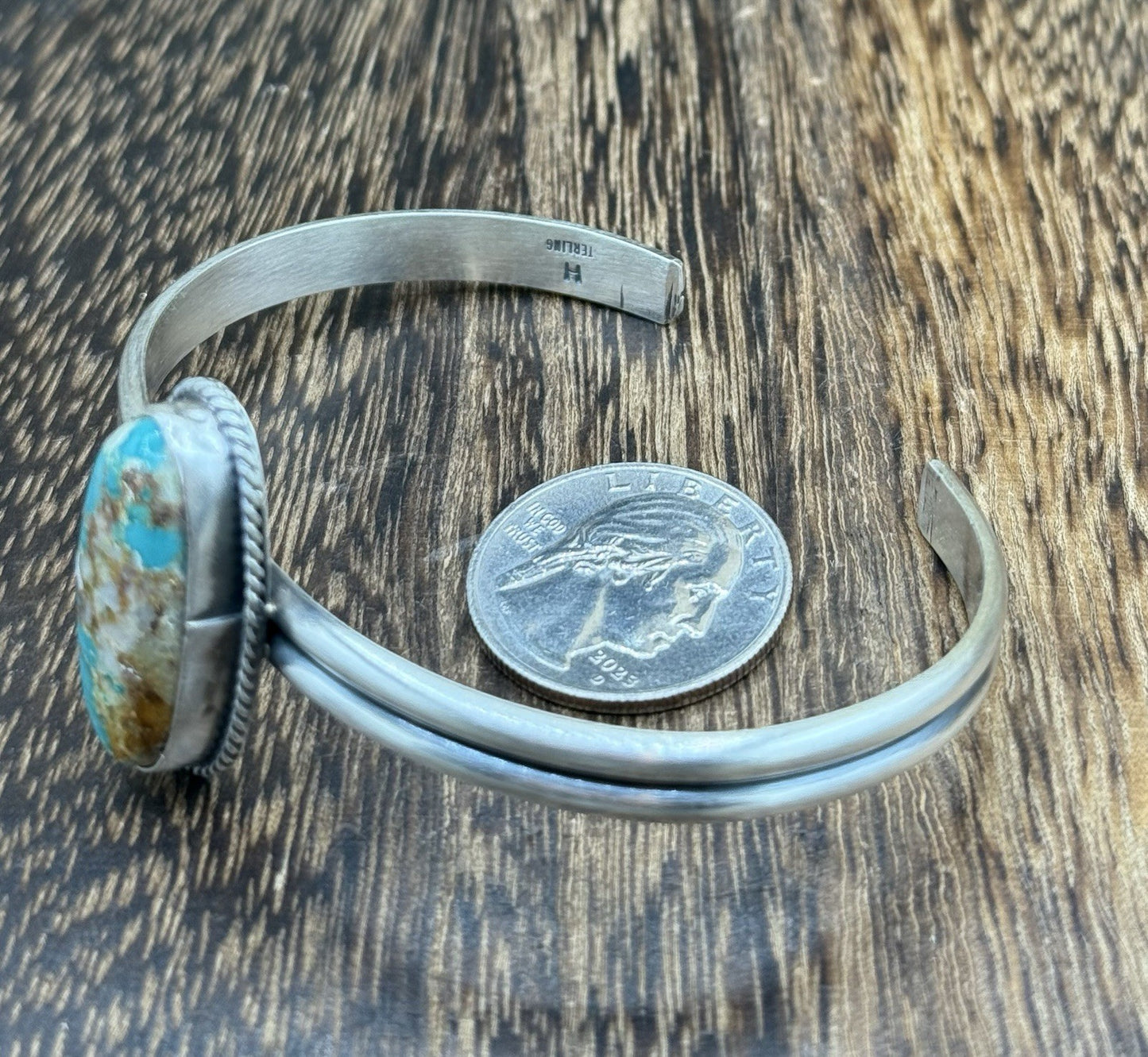Navajo Handmade Sterling Silver Royston Turquoise Stacker Cuff Bracelet