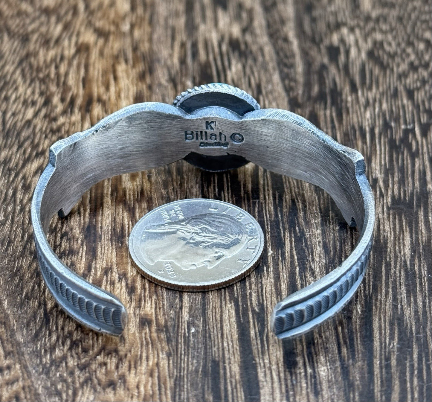 Navajo Handmade Sterling Silver Kingman Turquoise Old look Cast Bracelet