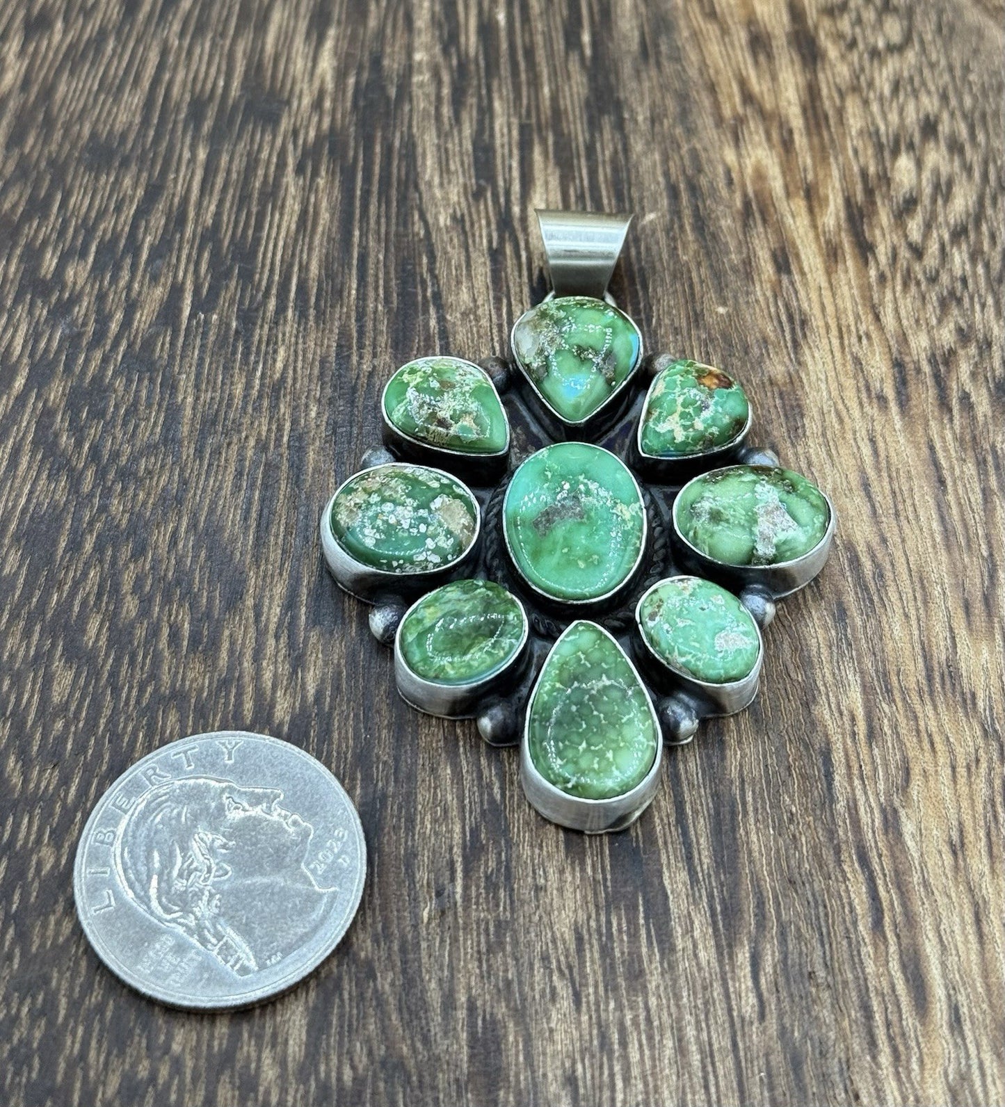 Native Navajo Handmade Sterling Silver Sonoran Gold Turquoise Cluster Pendant