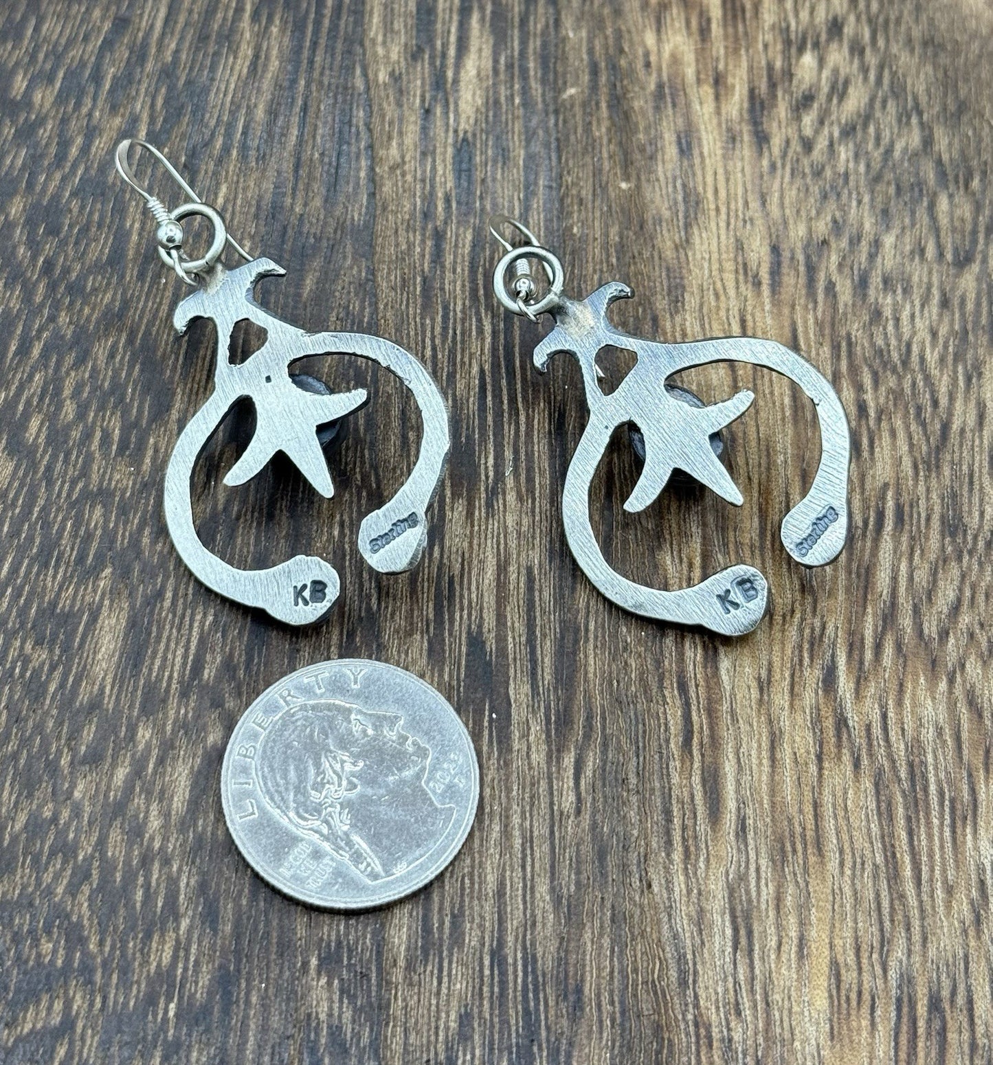 Navajo Handmade Sterling Silver Old Look Kingman Turquoise Earrings Kevin Billah