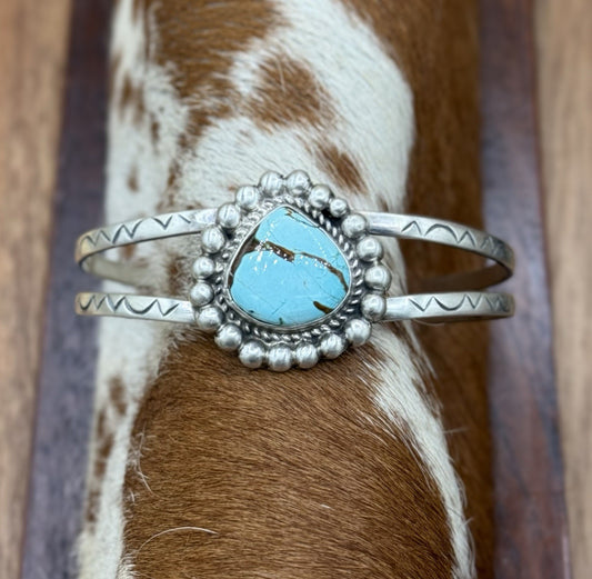 Native Navajo Handmade Sterling Silver Sonoran Gold Turquoise Cuff Bracelet