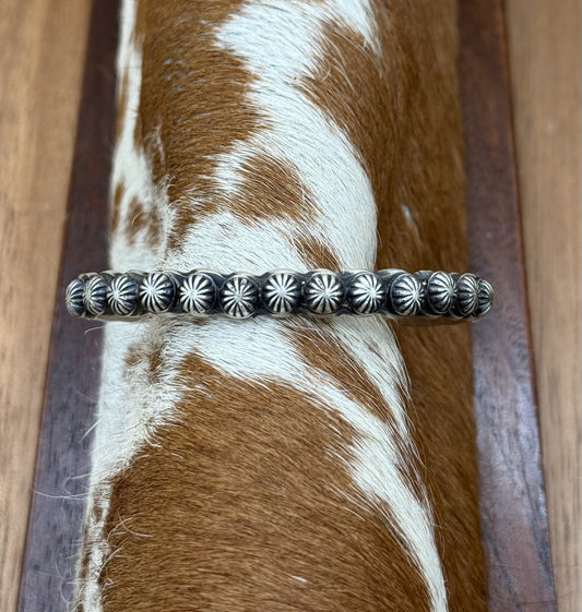 Navajo Handmade Sterling Silver Old Look Concho Design Stacker Cuff Bracelet