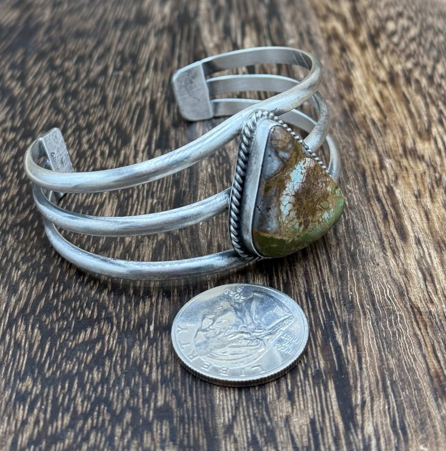 Native American Navajo Handmade Sterling Silver Royston Turquoise Cuff Bracelet