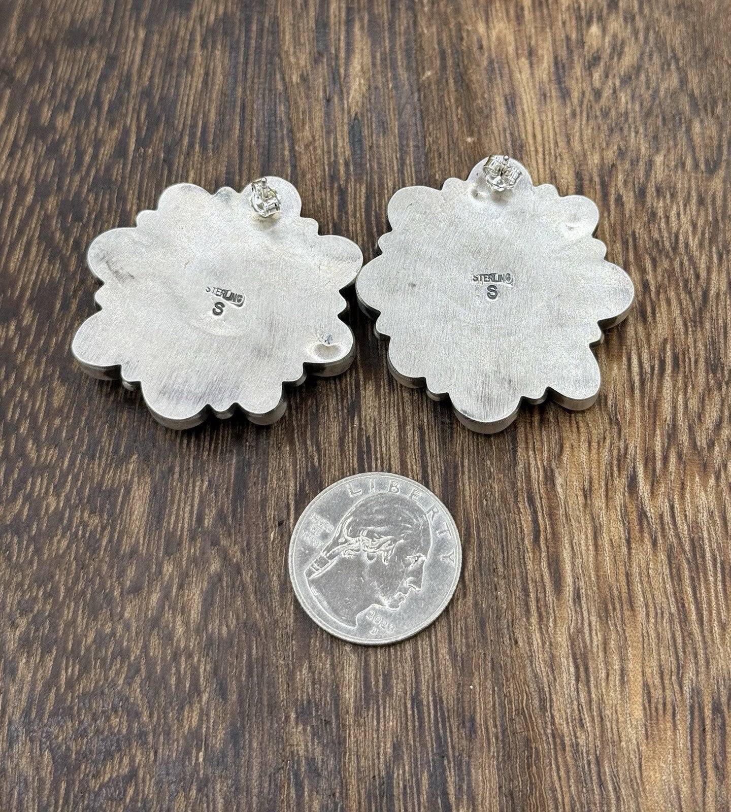 Navajo Handmade Sterling Silver Blue Ridge Turquoise Cluster Post Large Earrings