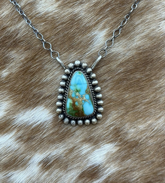 Native Navajo Handmade Sterling Silver Sonoran Gold Turquoise Necklace 18” Large