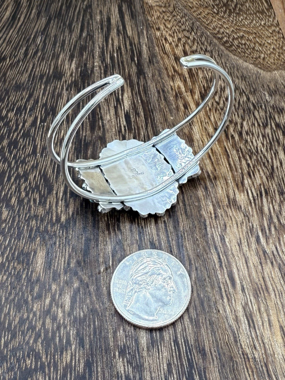 Navajo Handmade Sterling Silver Turquoise Traditional Cluster Cuff Bracelet