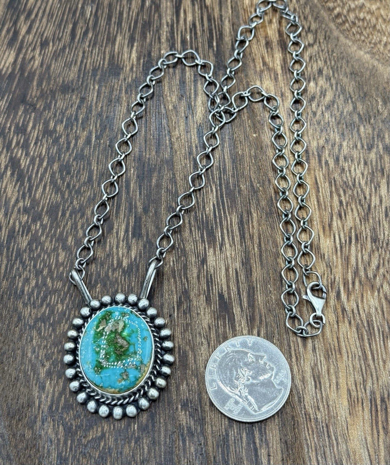 Native Navajo Handmade Sterling Silver Sonoran Gold Turquoise Necklace 18” Large