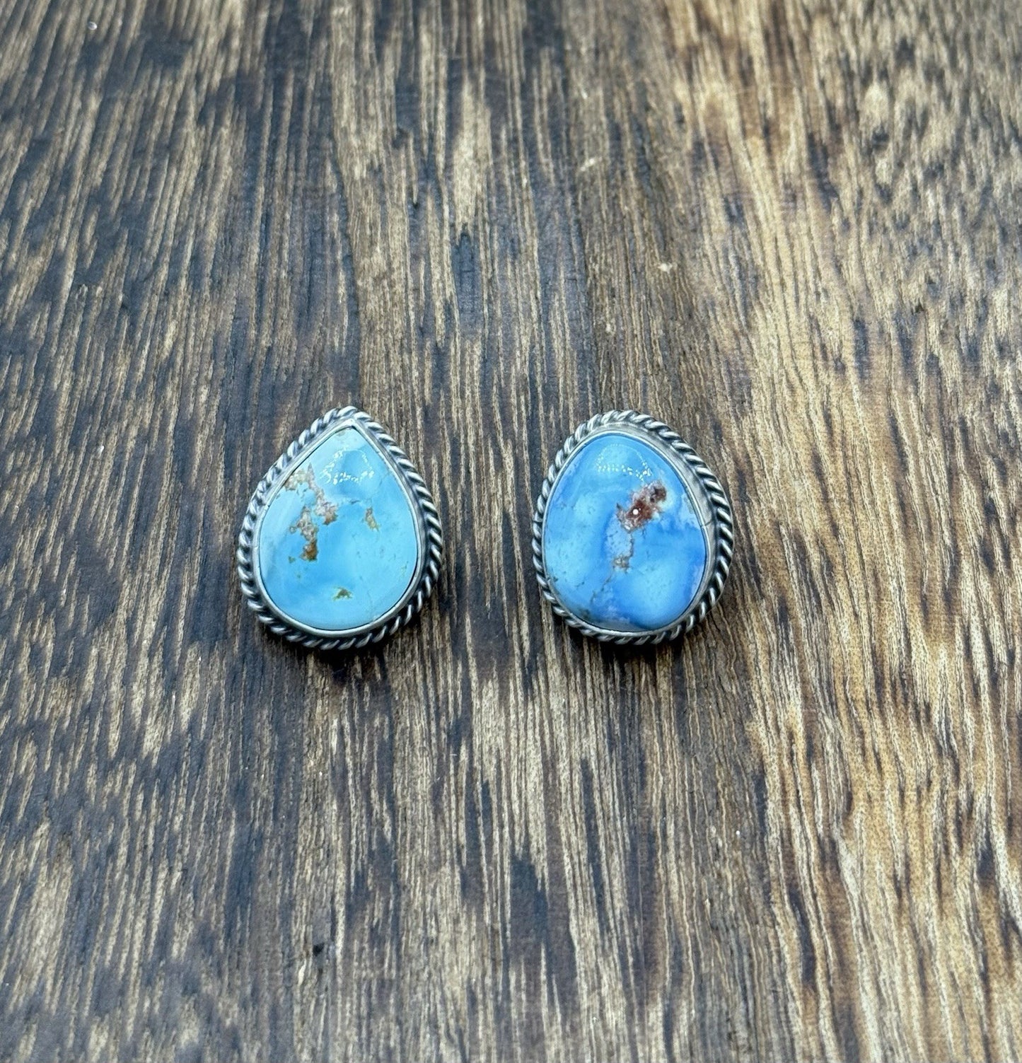 Native Navajo Handmade Sterling Silver Golden Hills Turquoise Post Stud Earrings