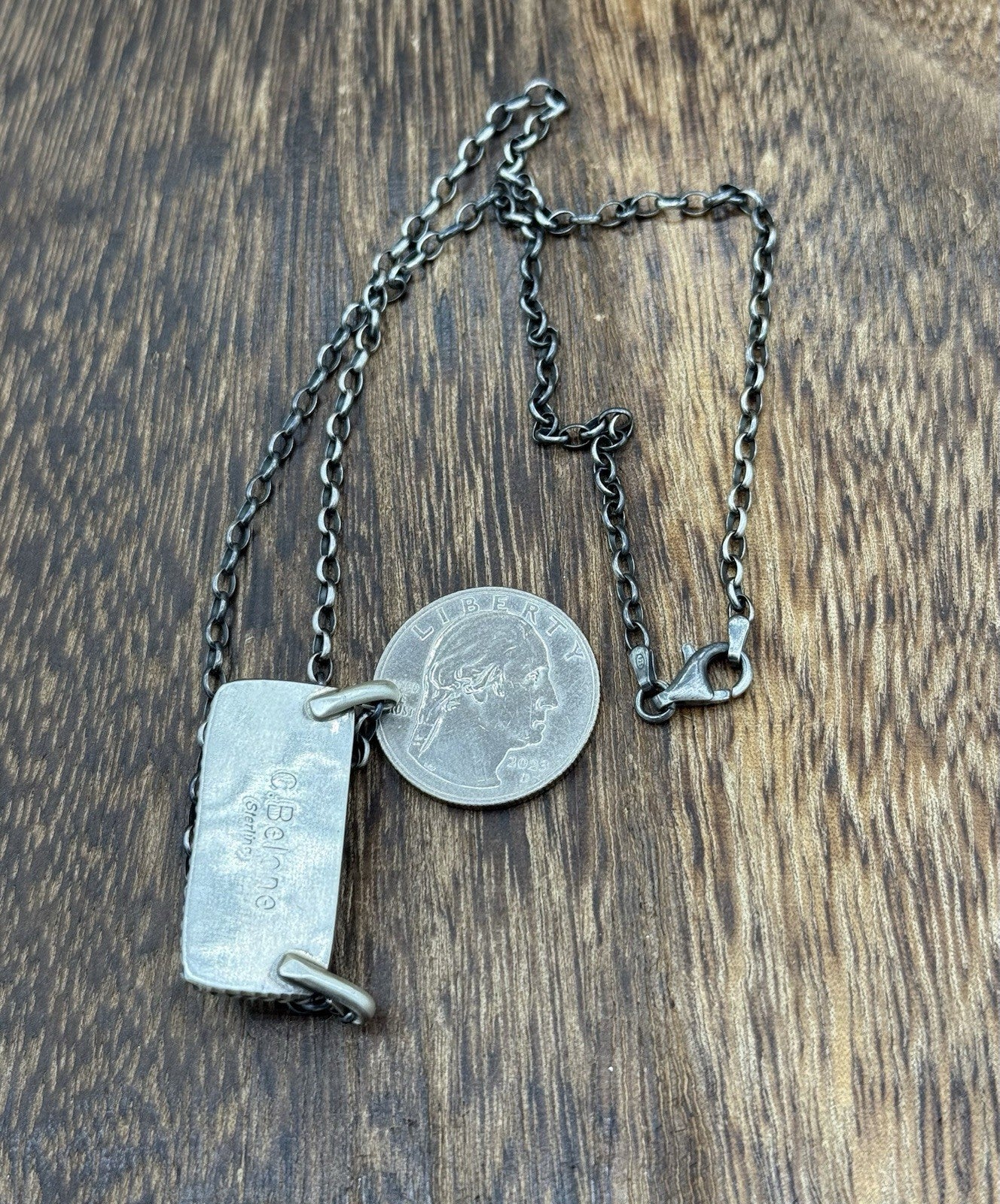 Native Navajo Handmade Sterling Silver Kingman Turquoise Bar Necklace 18”