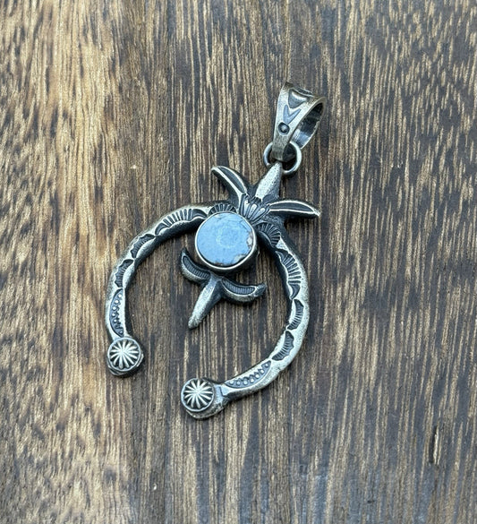 Navajo Handmade Sterling Silver Golden Hills Turquoise Naja Pendant Kevin Billah