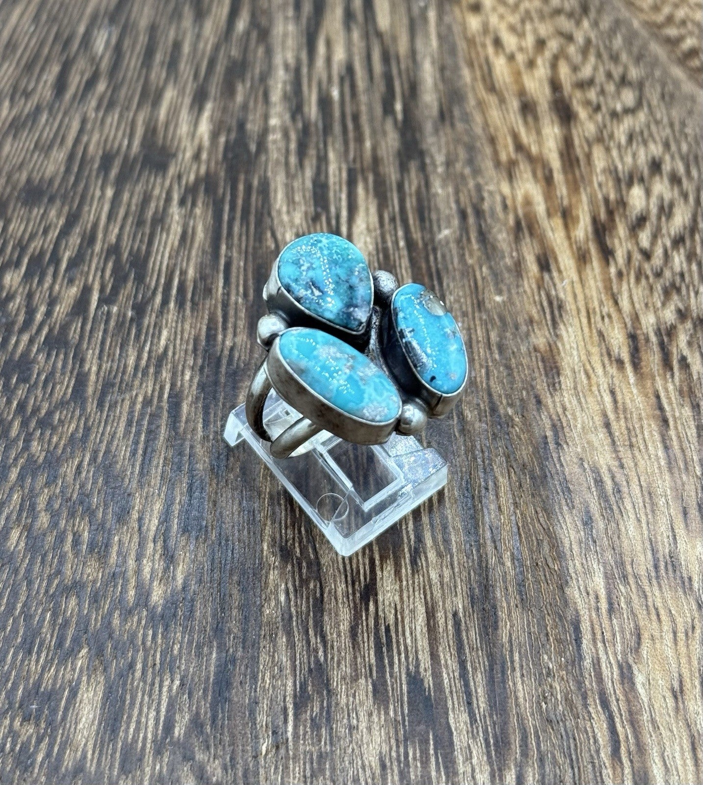 Navajo Handmade Sterling Silver White Water Turquoise Cluster Ring Size 8