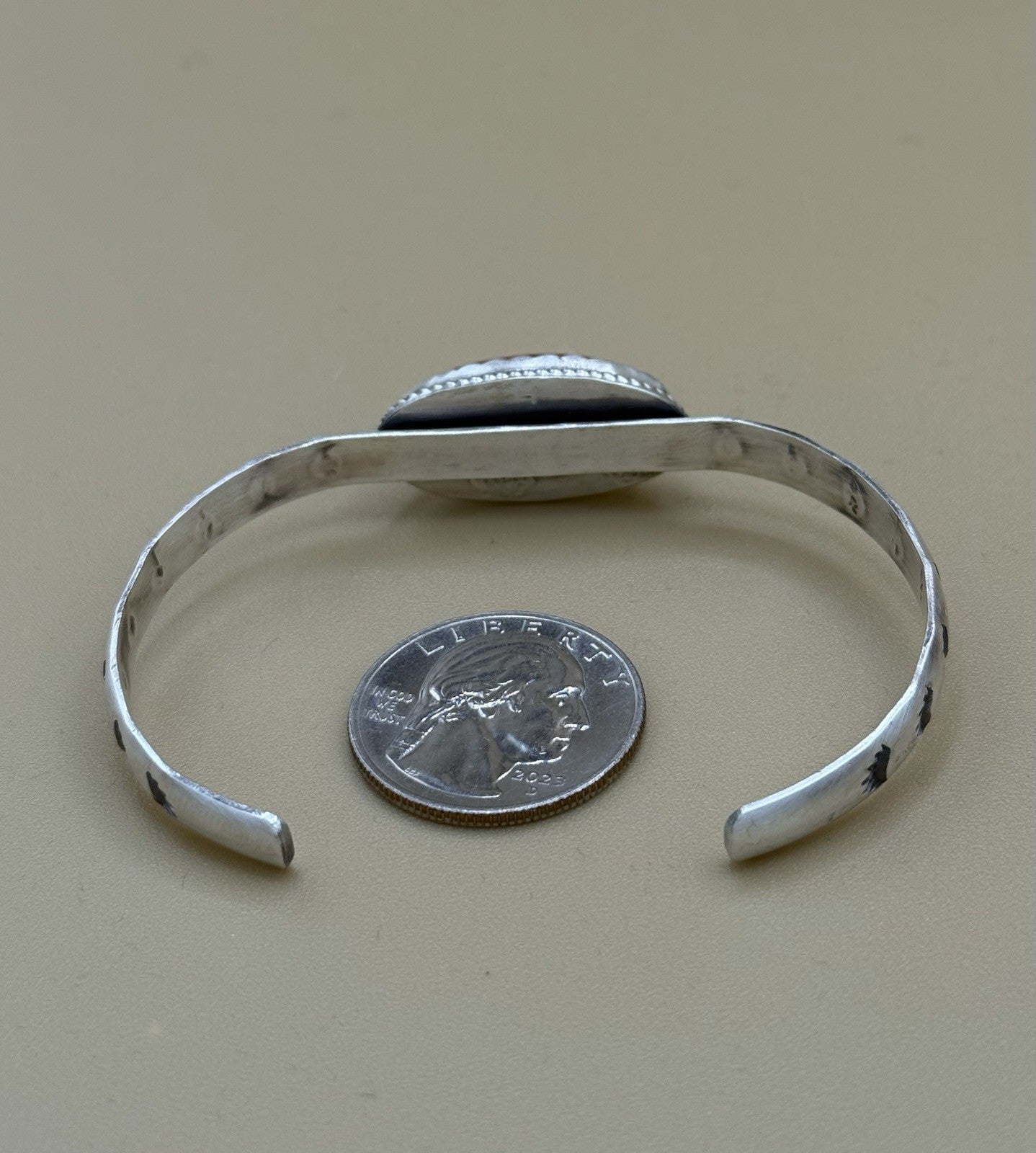 Navajo Handmade Sterling Silver Red Spiny Oyster Stamped Stacker Cuff Bracelet