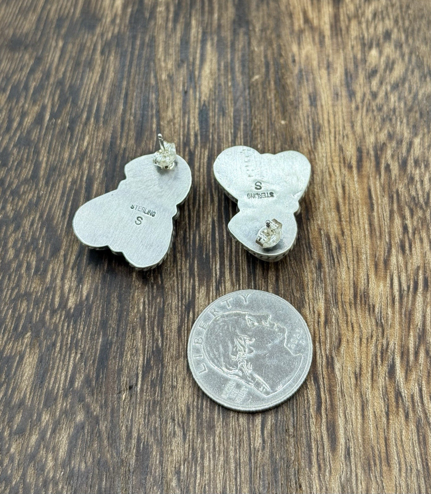 Navajo Handmade Sterling Silver Blue Bird Turquoise Post Cluster Earrings