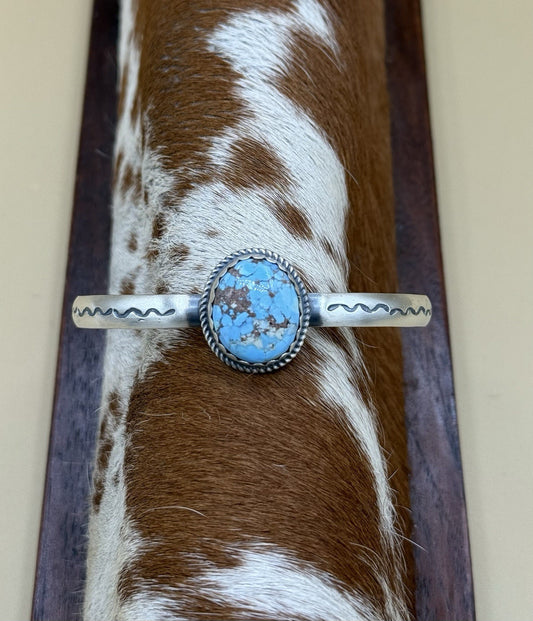 Navajo Handmade Sterling Silver Golden Hills Turquoise Stacker Cuff Bracelet