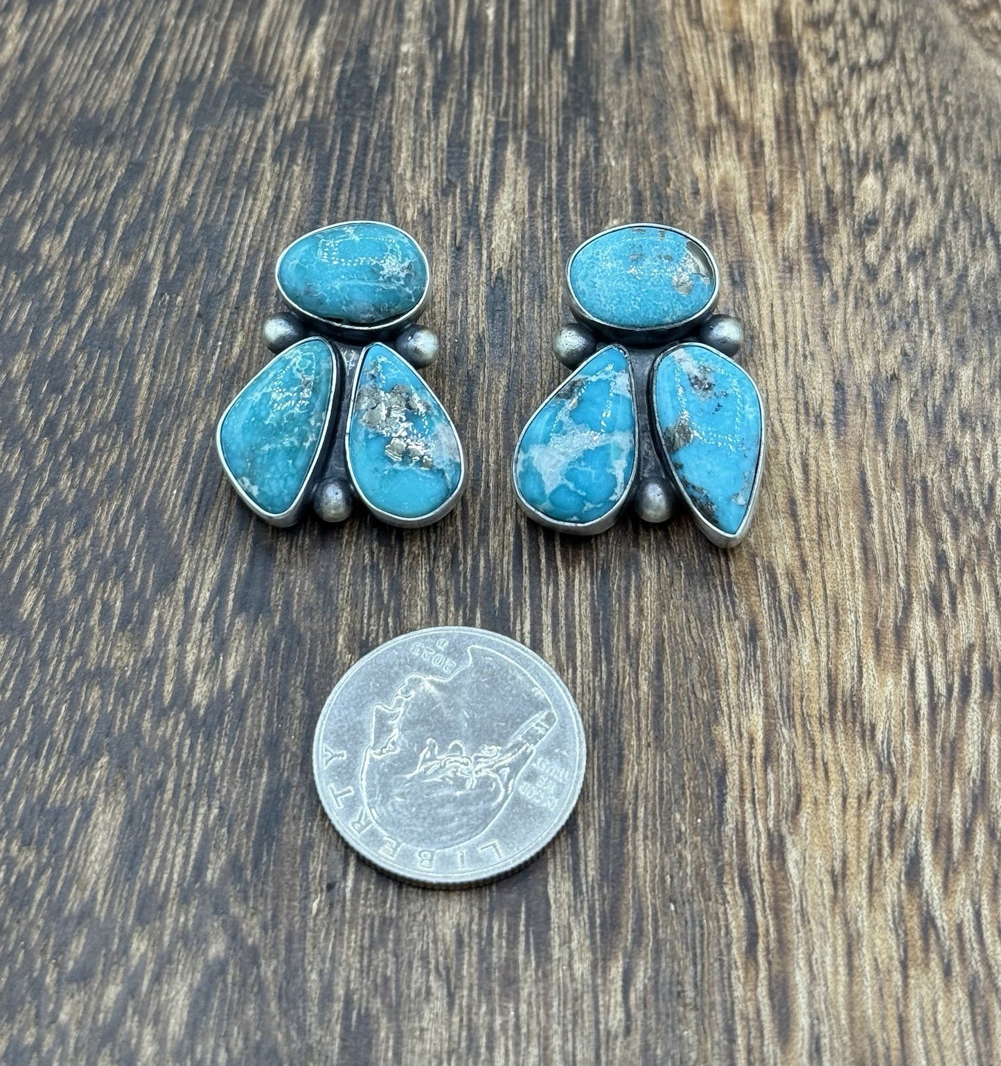 Navajo Handmade Sterling Silver White Water Turquoise Post Cluster Earrings