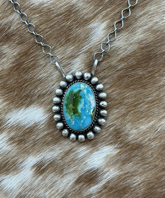 Native Navajo Handmade Sterling Silver Sonoran Gold Turquoise Necklace 18” Large