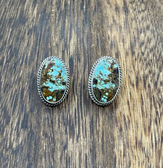 Native Navajo Handmade Sterling Silver Number 8 Turquoise Post Stud Earrings