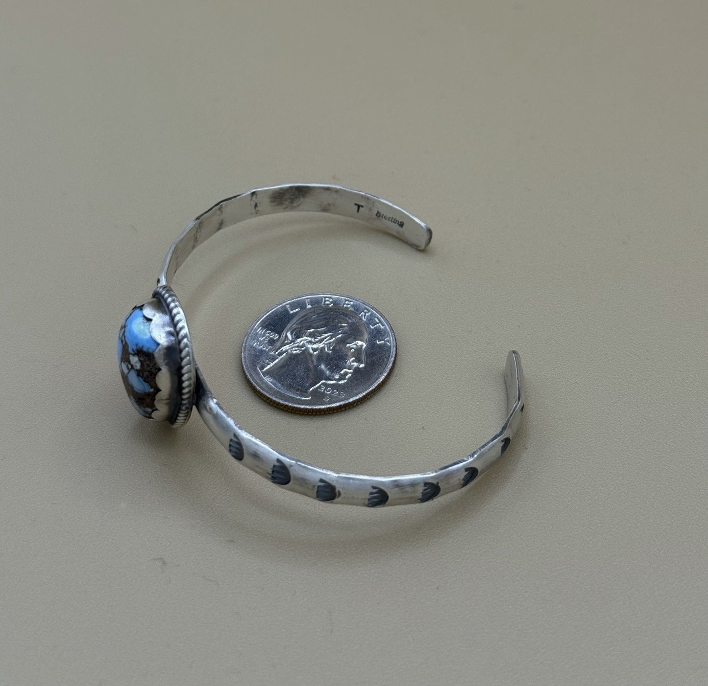 Navajo Handmade Sterling Silver Golden Hills Turquoise Stacker Cuff Bracelet