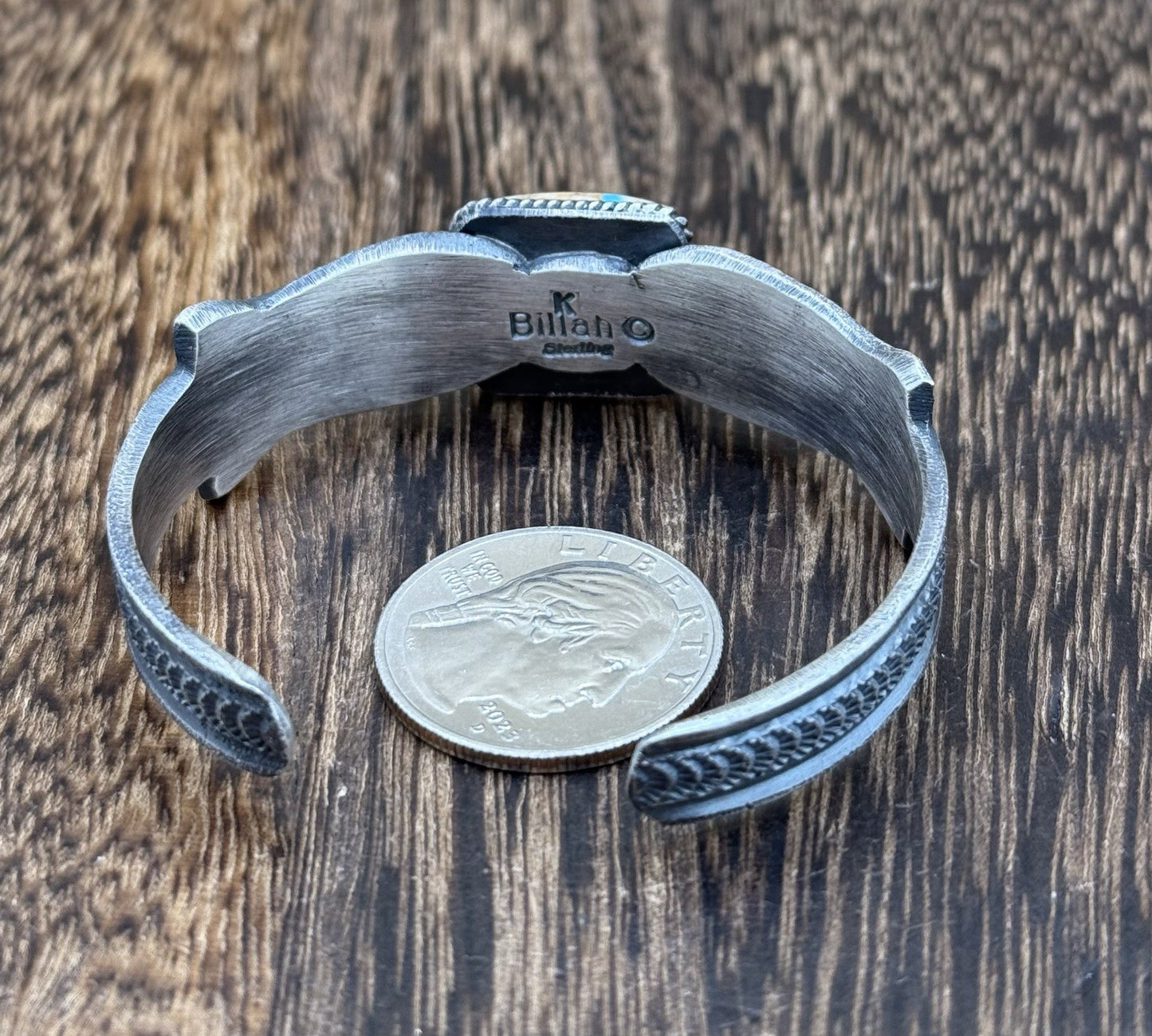 Navajo Handmade Sterling Silver Kingman Turquoise Old look Cast Bracelet