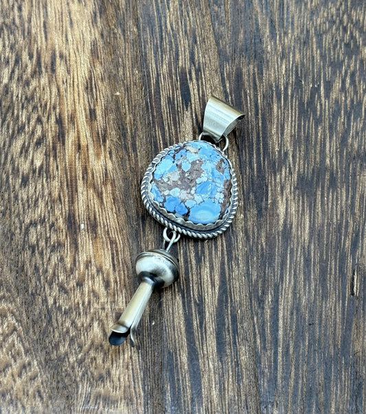 Navajo Handmade Sterling Silver Golden Hills Turquoise Dangle Blossom Pendant