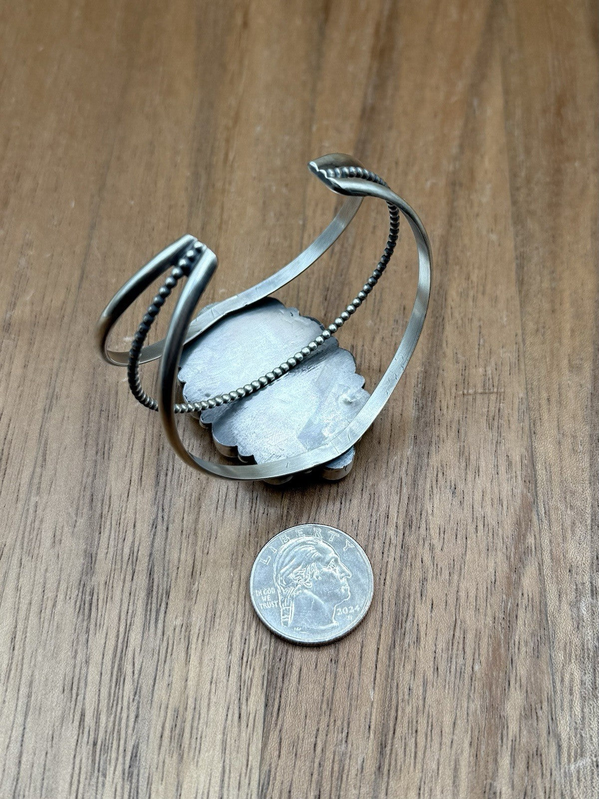 Navajo Handmade Sterling Silver Pink Conch Cluster Cuff Bracelet Large
