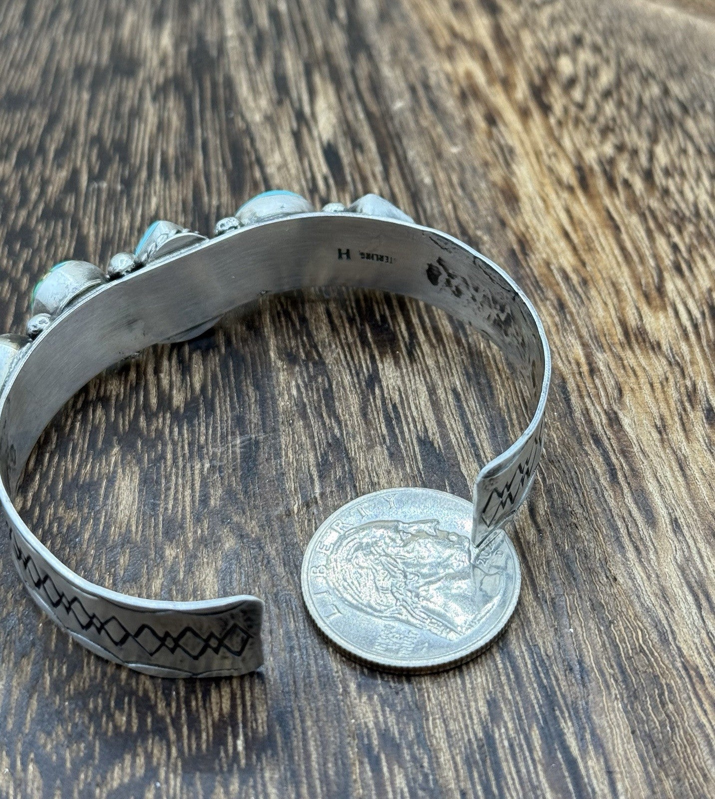 Native Navajo Handmade Sterling Silver Sonoran Gold Turquoise Cuff Bracelet