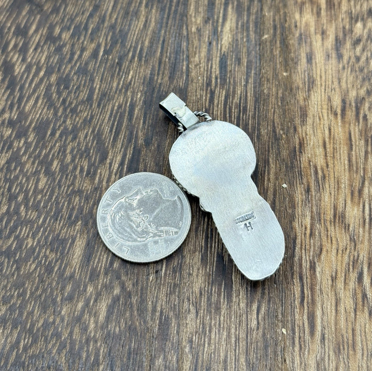 Navajo Handmade Sterling Silver Royston Turquoise Liberty Dime Coin Pendant