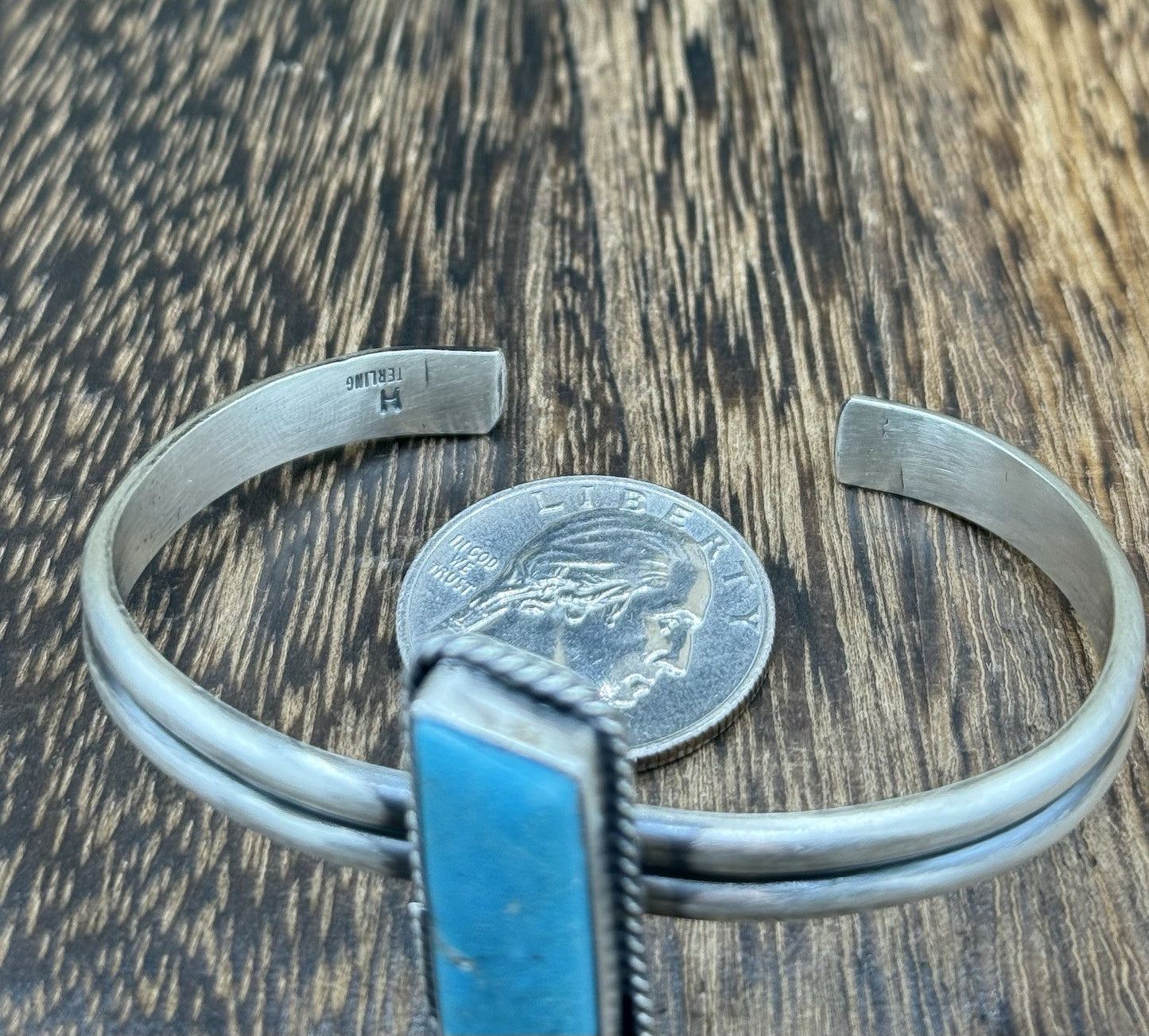 Navajo Handmade Sterling Silver Blue Glacier Turquoise Stacker Cuff Bracelet