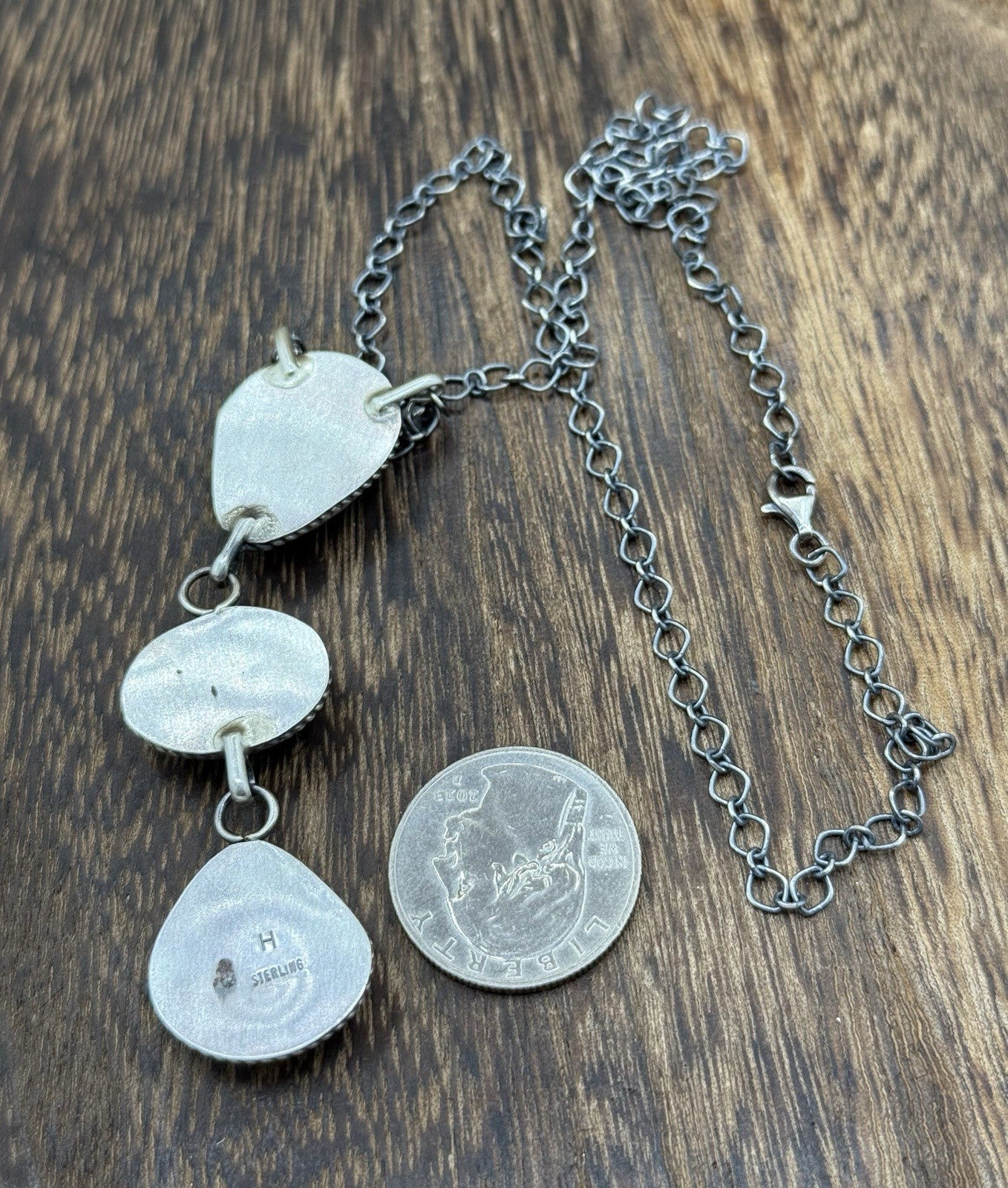 Native Navajo Handmade Sterling Silver Kingman Turquoise Lariat Necklace 18”