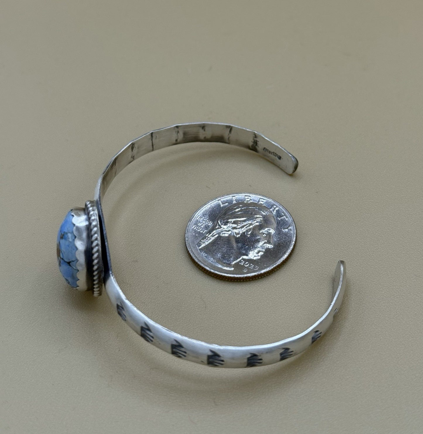 Navajo Handmade Sterling Silver Golden Hills Turquoise Stacker Cuff Bracelet