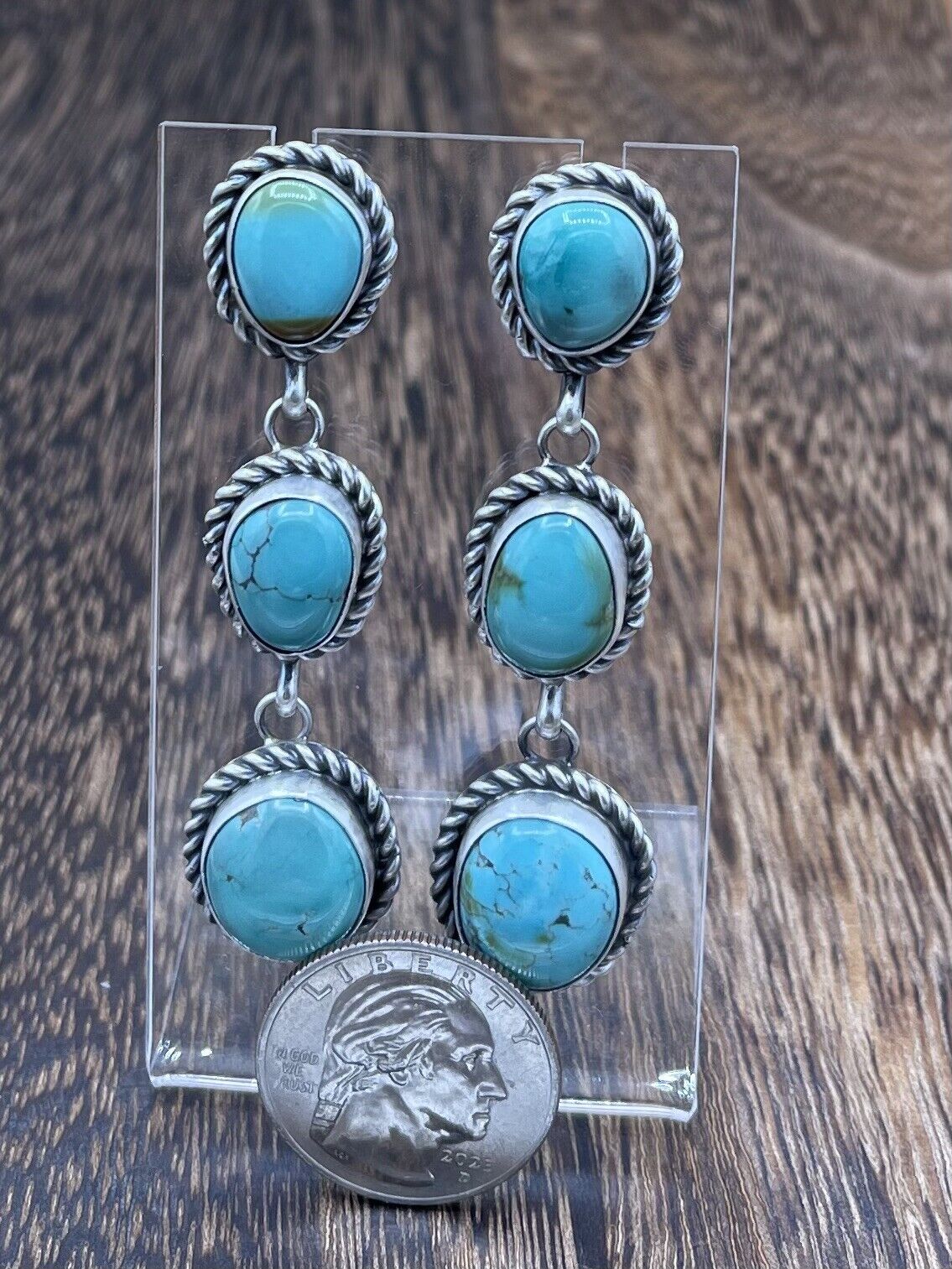 Native American Sterling Silver Navajo Handmade Turquoise Post Dangle Earrings