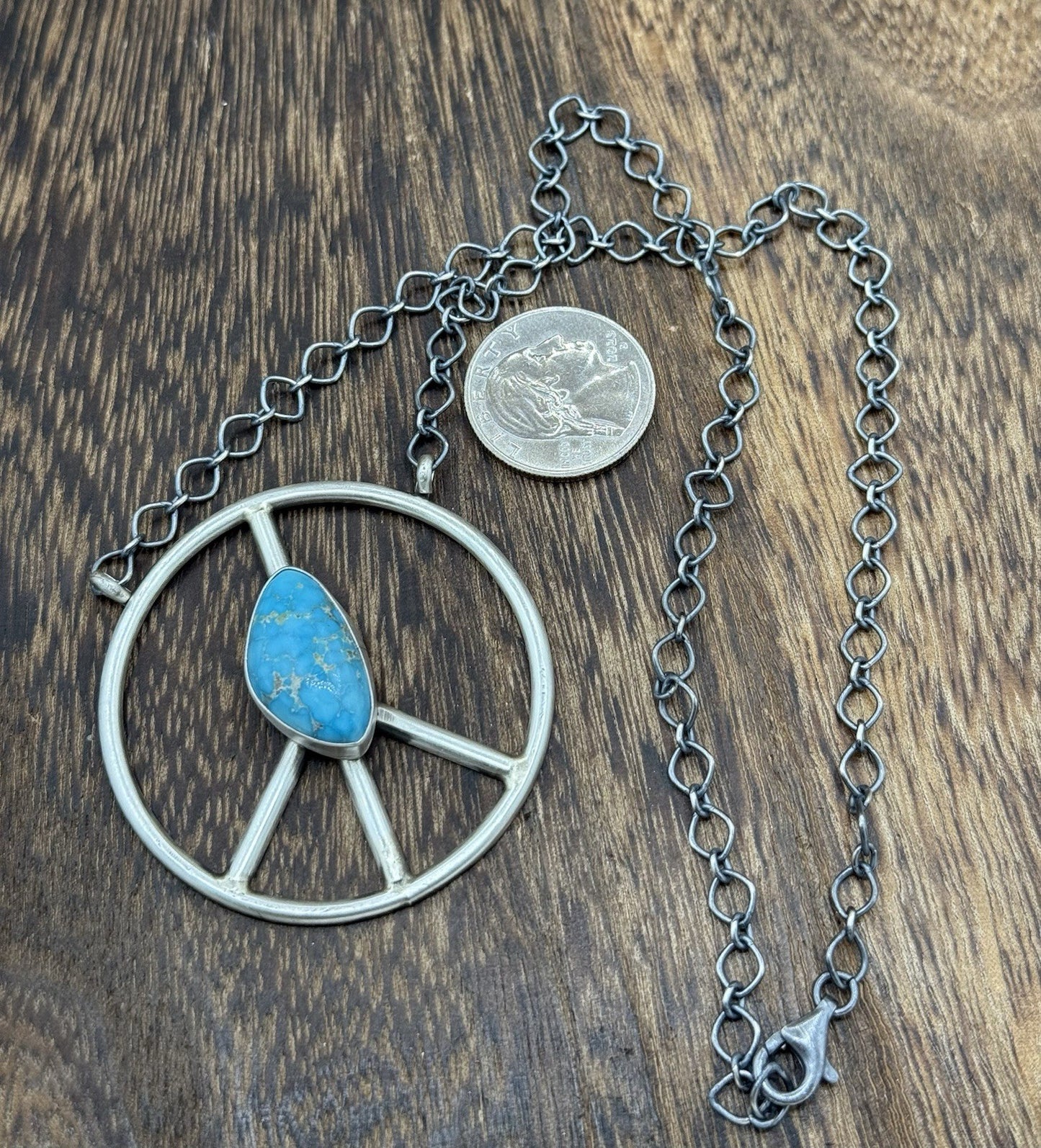 Native American Navajo handmade Sterling Silver Turquoise Peace Hippie Necklace