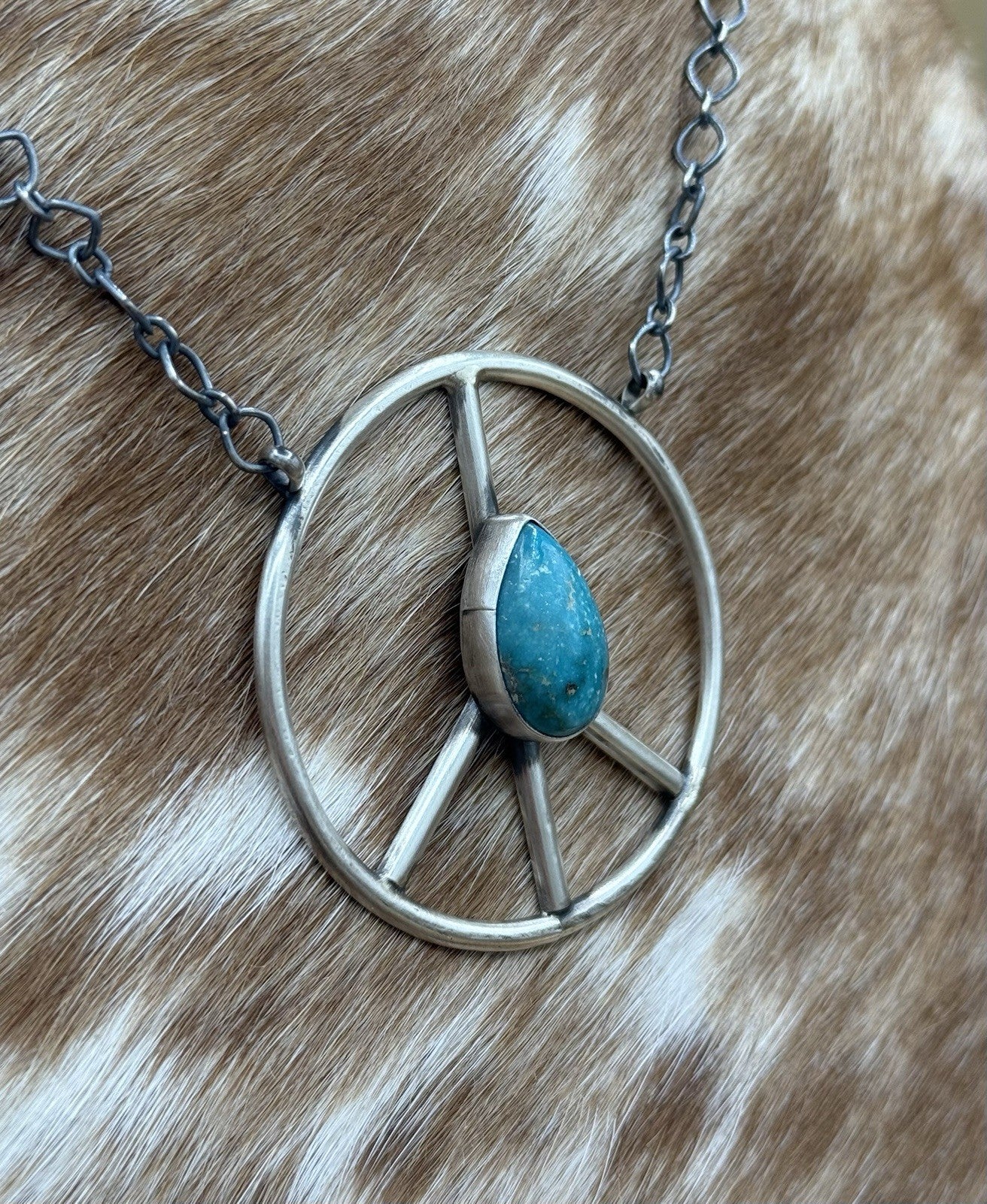 Native American Navajo handmade Sterling Silver Turquoise Peace Hippie Necklace