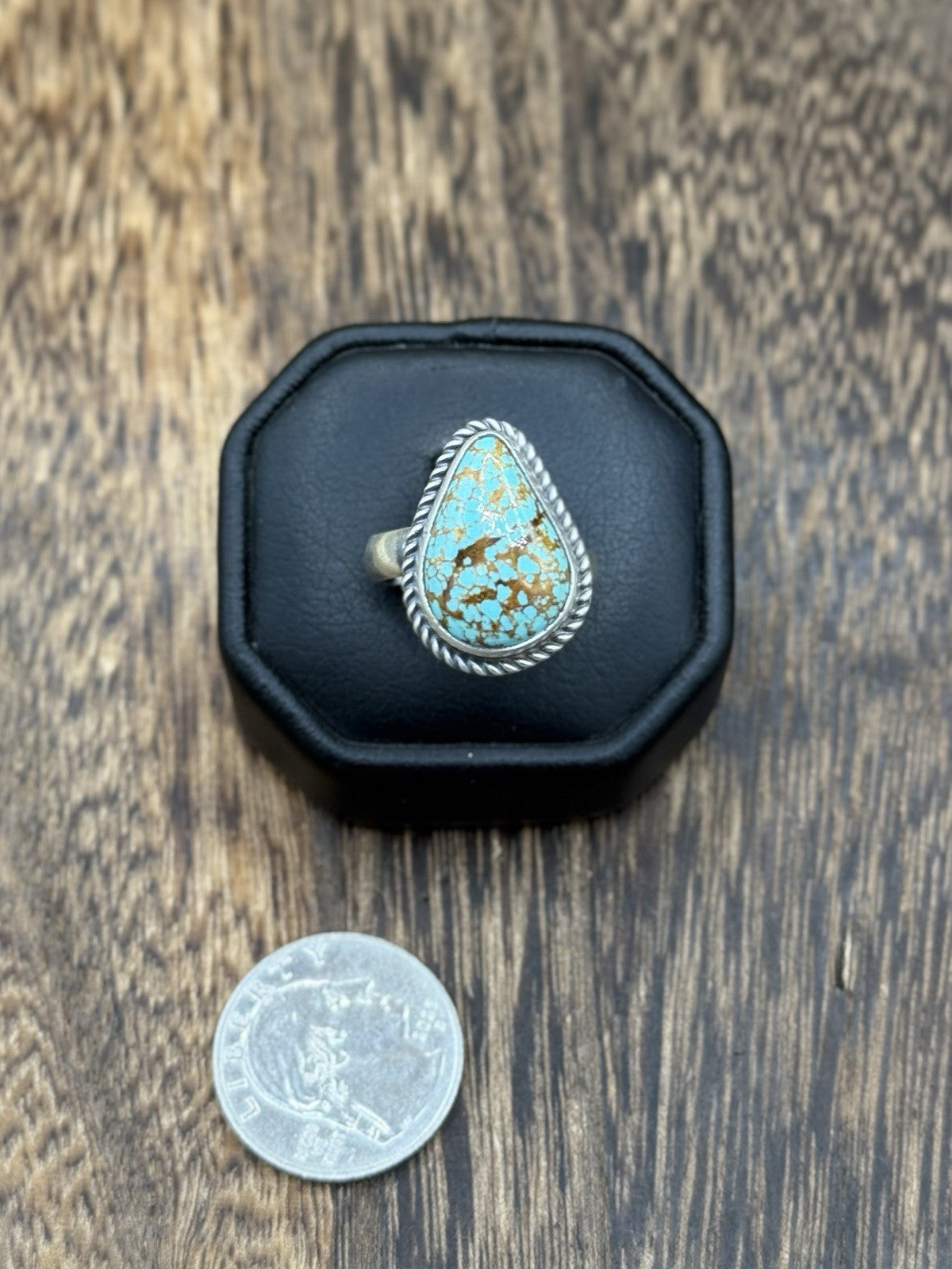 Navajo Handmade Sterling Silver Blue Glacier Turquoise Adjustable Ring Sz 7 - 10