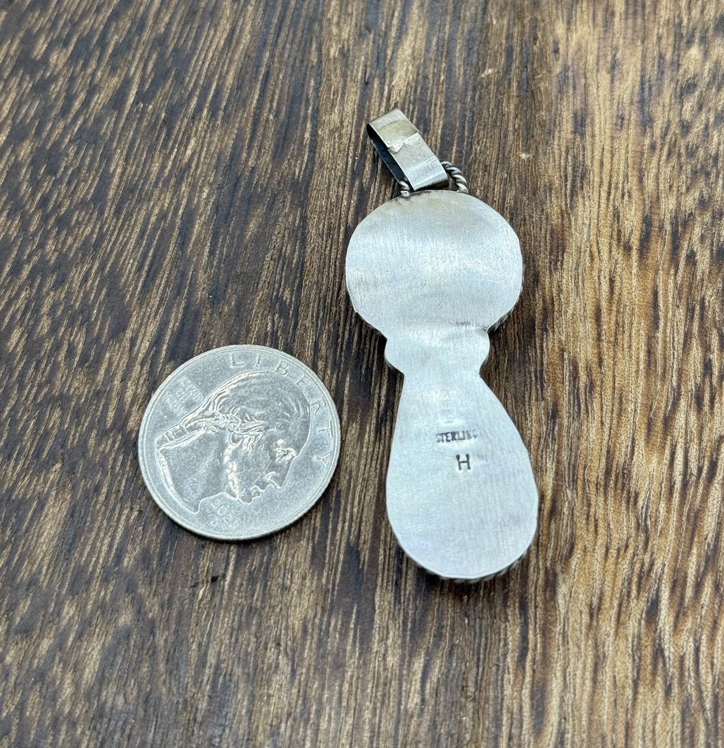 Navajo Handmade Sterling Silver White Water Turquoise Liberty Dime Coin Pendant