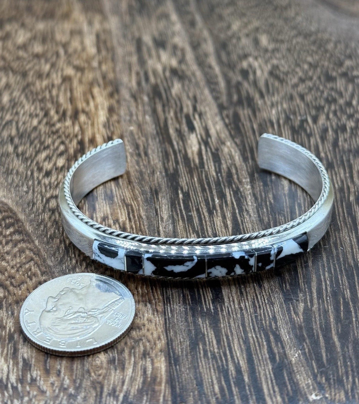 Navajo Handmade Sterling Silver White Buffalo Inlay Cuff Bracelet Francis Yazzie