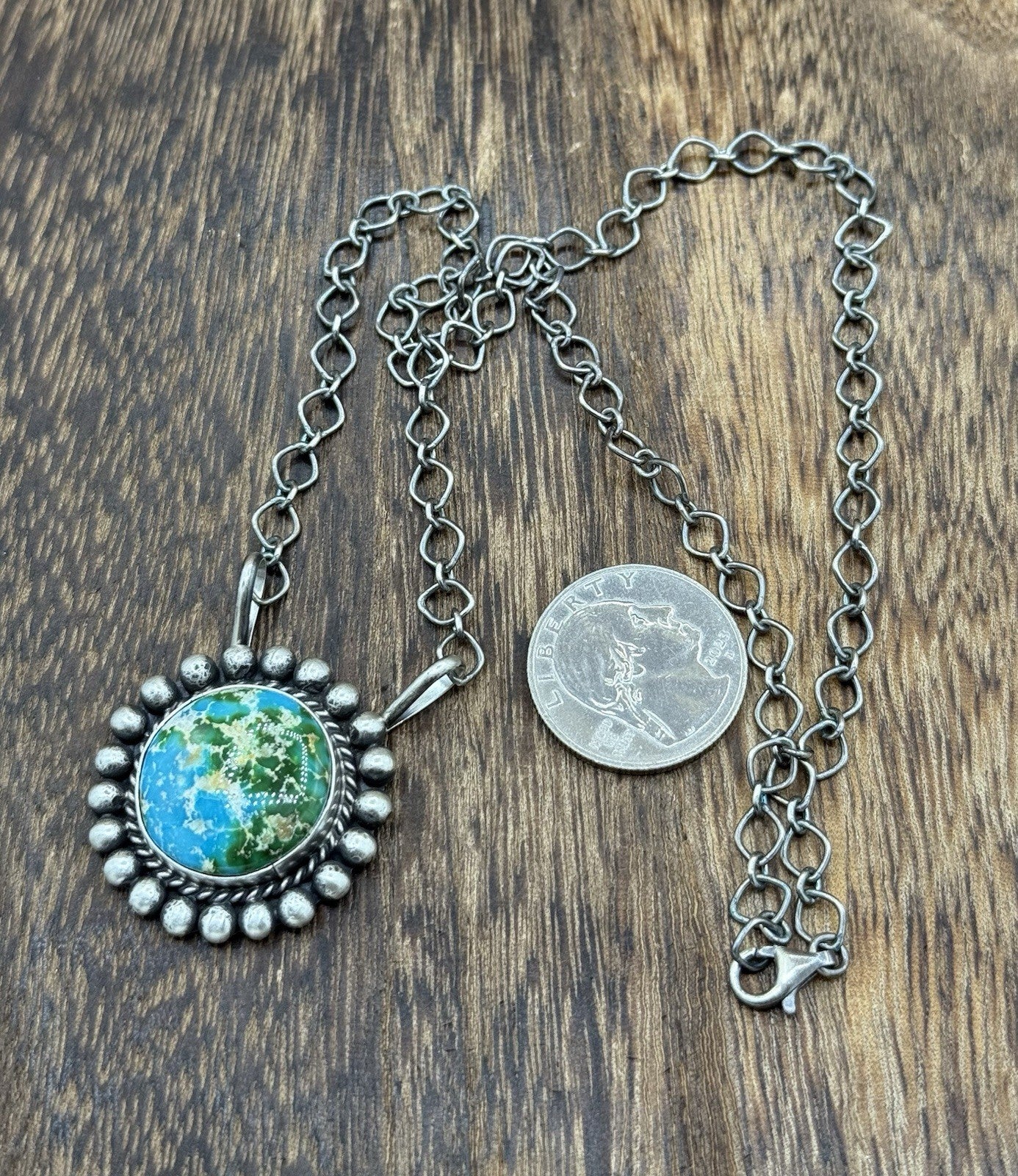 Native Navajo Handmade Sterling Silver Sonoran Gold Turquoise Necklace 18” Large