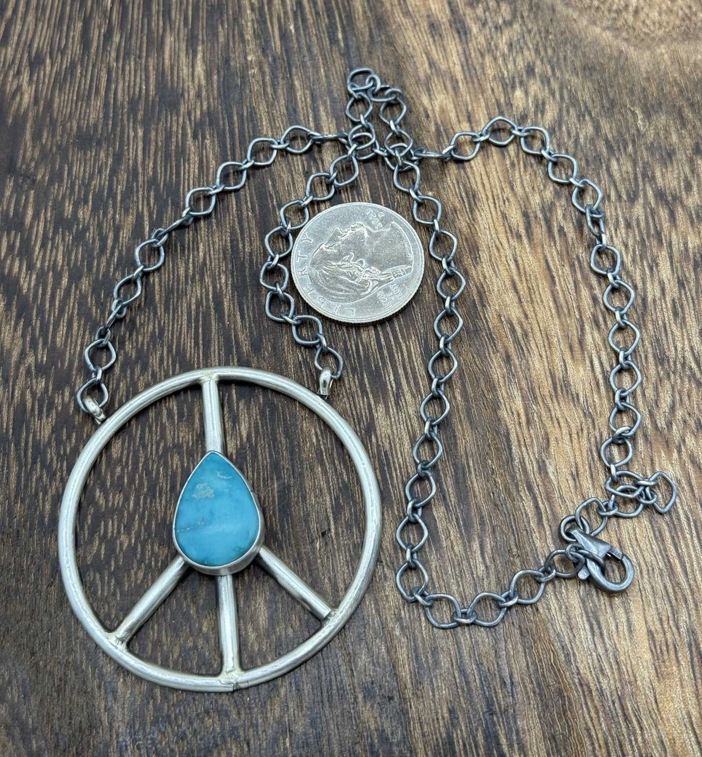 Native American Navajo handmade Sterling Silver Turquoise Peace Hippie Necklace