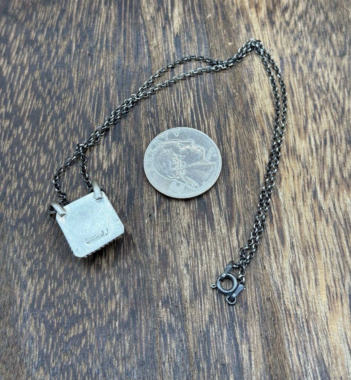 Native Navajo Handmade Silver Kingman Turquoise Cluster Bar Necklace 16”