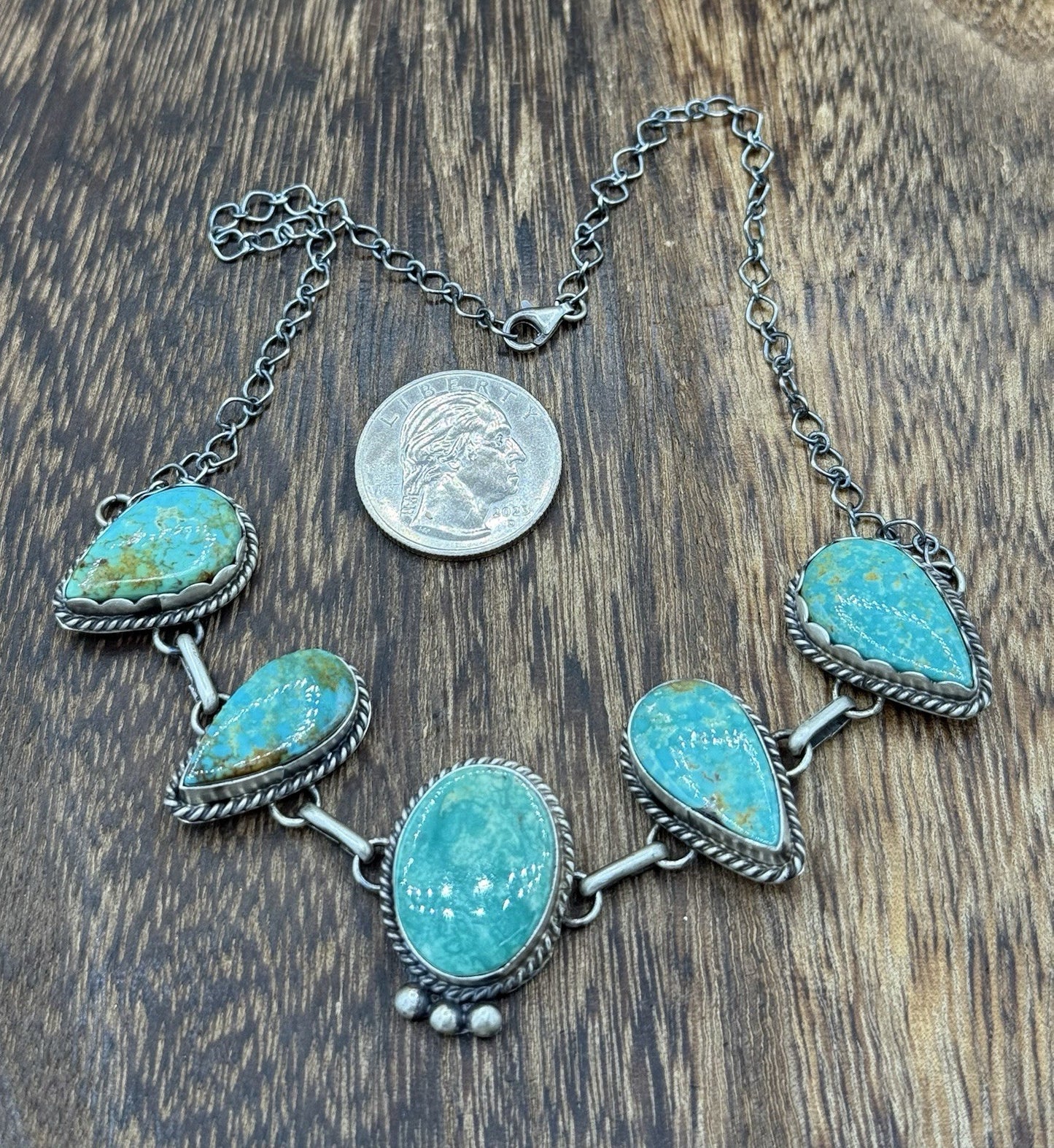 Native Navajo Handmade Sterling Silver Kingman Turquoise Choker Necklace 15β