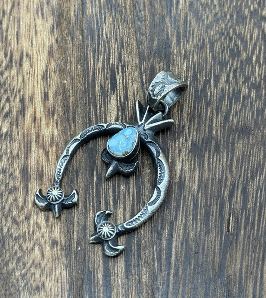Navajo Handmade Sterling Silver Golden Hills Turquoise Naja Pendant Kevin Billah