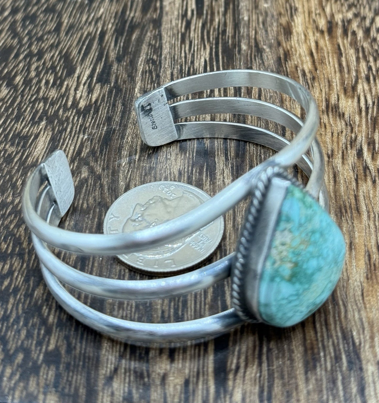 Native American Navajo Handmade Sterling Silver Royston Turquoise Cuff Bracelet