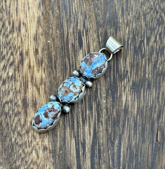 Navajo Handmade Sterling Silver Golden Hills Turquoise Cluster Drop Pendant